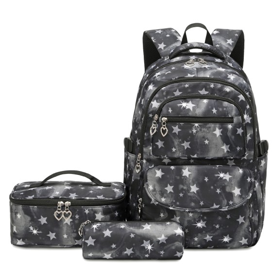 Forestfish Star Print School Backpacks Set for Teen with Lunch Bag Water Resistant Lightweight Large Books Bag
